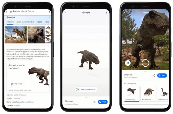 Google brings 3d dinosaurs jurassic park your phone