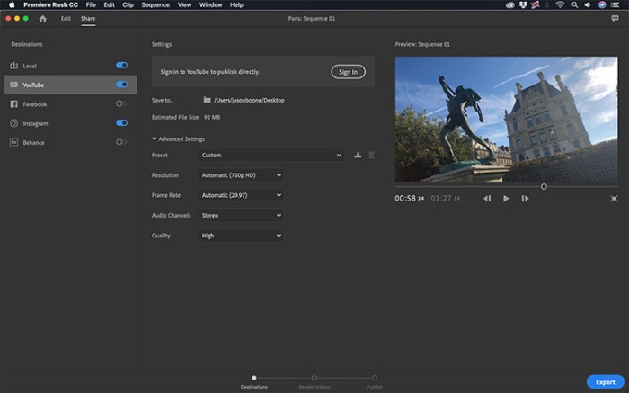 Adobe premiere rush cc tik tok publish creative cloud