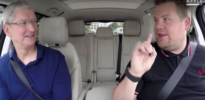Apple tim cook carpool karaoke james corden
