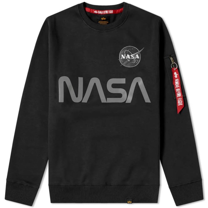 Jumper nasa black logo alpha inlay sweatshirt industries mens Nasa astronaut orange jumpsuit fashion alpha industries