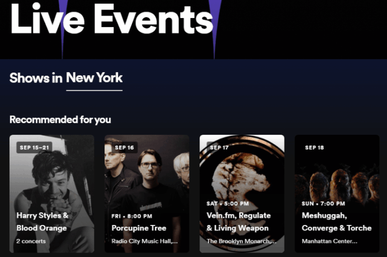 Spotify personalized list of local concerts