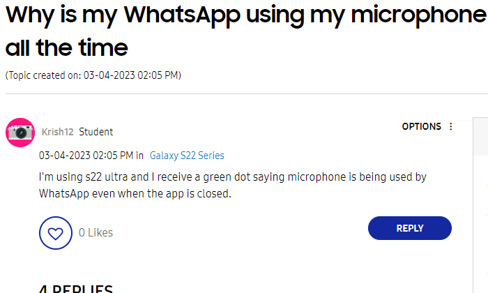 Whatsapp microphone access bug