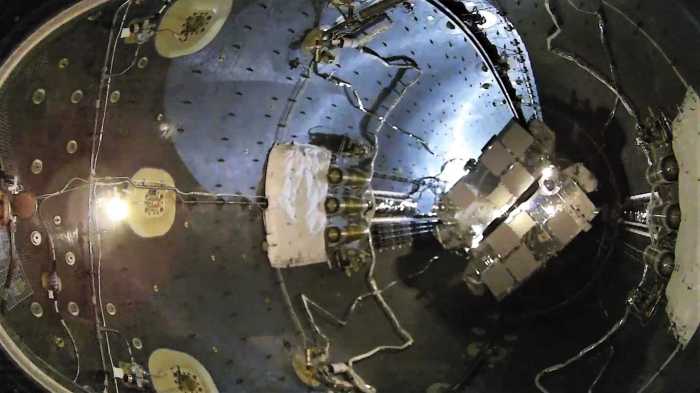 Fairing spacex starlink view space rare stacked inside shares rocketing satellites into rocket falcon Spacex starlink fairing falcon launch musk landing live stream
