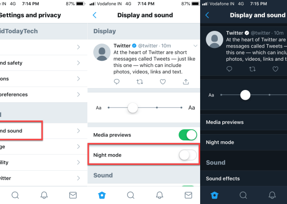 Twitter night mode feature ios app update