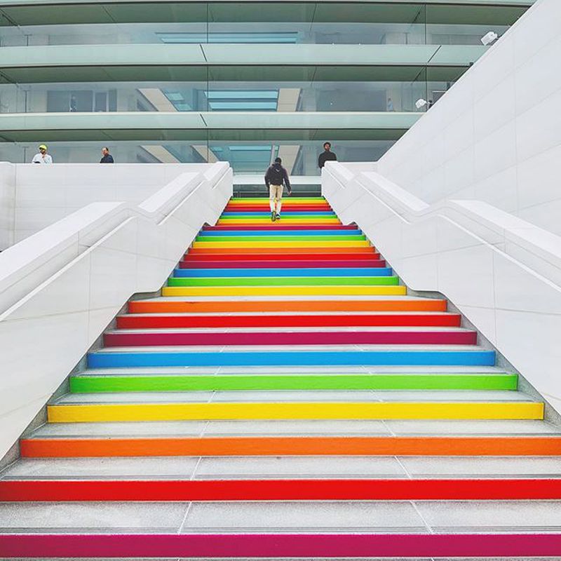 Apple Park Decorated With Rainbow Colors in Celebration of Steve Jobs ... Apple parks rainbow arches are back