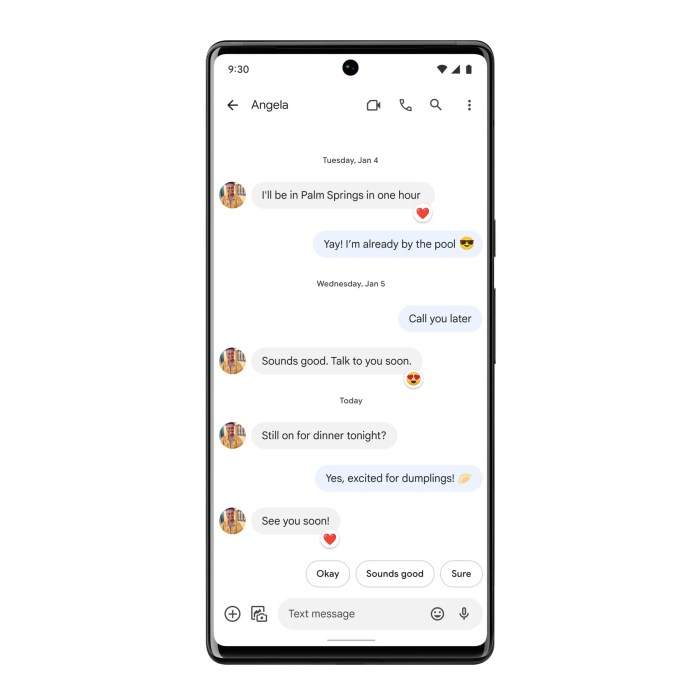 Google messages imessage sms reactions