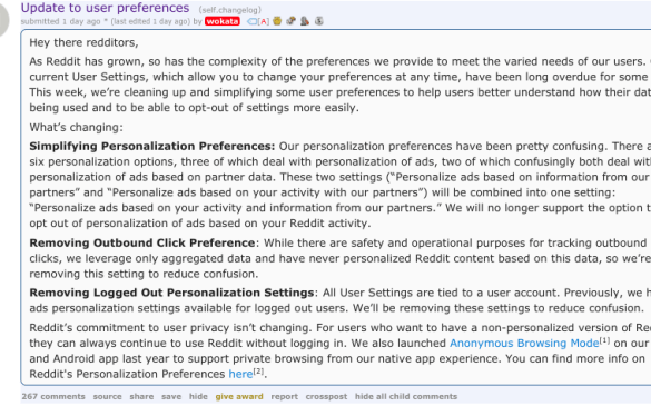 Reddit opt out personalized ads privacy update