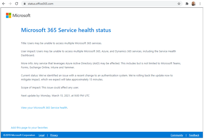 Microsoft teams down outage