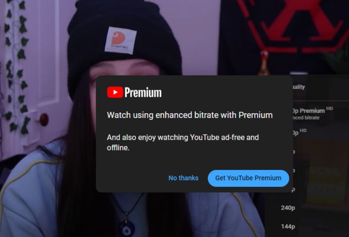 YouTube users annoyed by the '1080p Premium Enhanced Bitrate' Youtube premium enhanced bitrate 1080p android tv