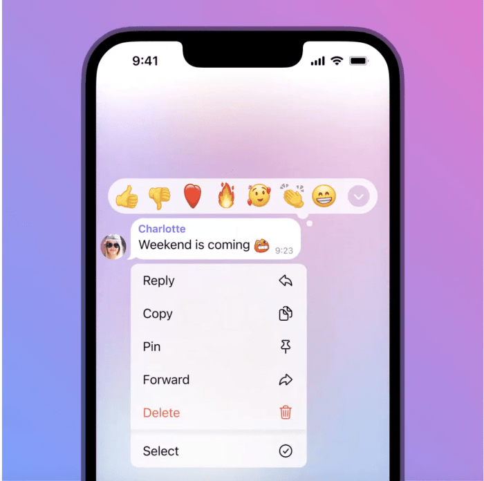 Telegram emoji reactions status profile link update