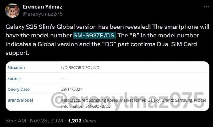 Samsung galaxy s25 ultra spotted in imei database