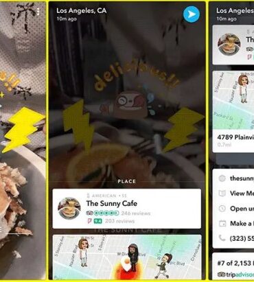 Snapchat context cards reviews reservations maps