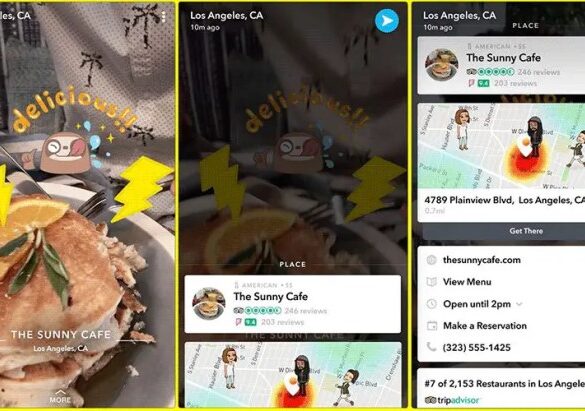 Snapchat context cards reviews reservations maps