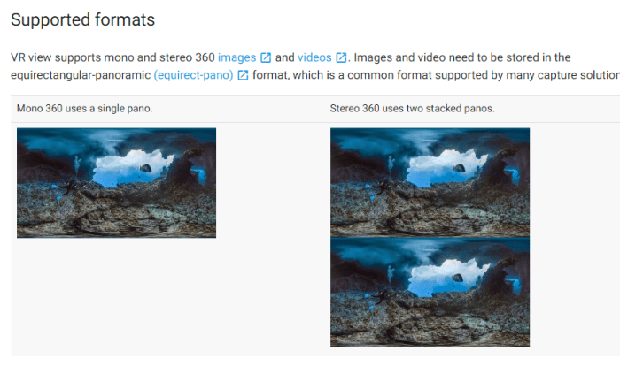 Google vr view 360 degree content embed
